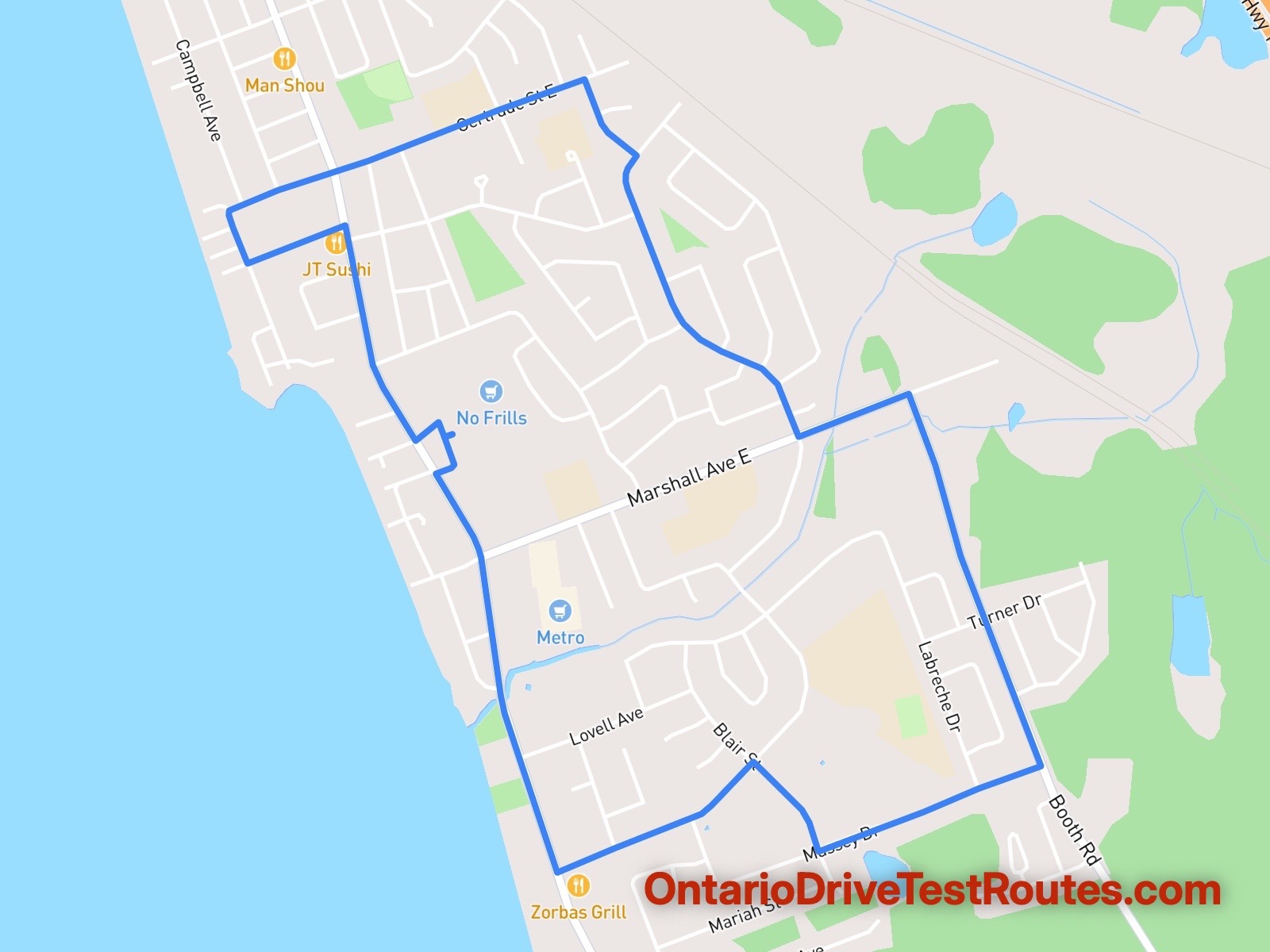 North Bay drive test route map