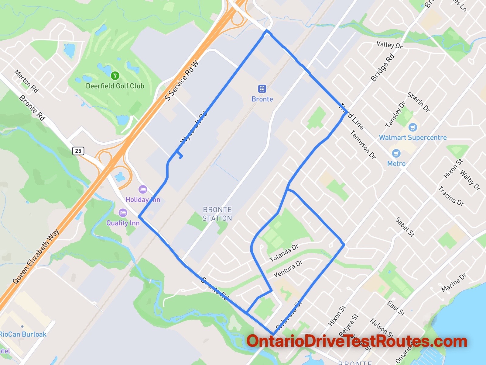 Oakville drive test route map