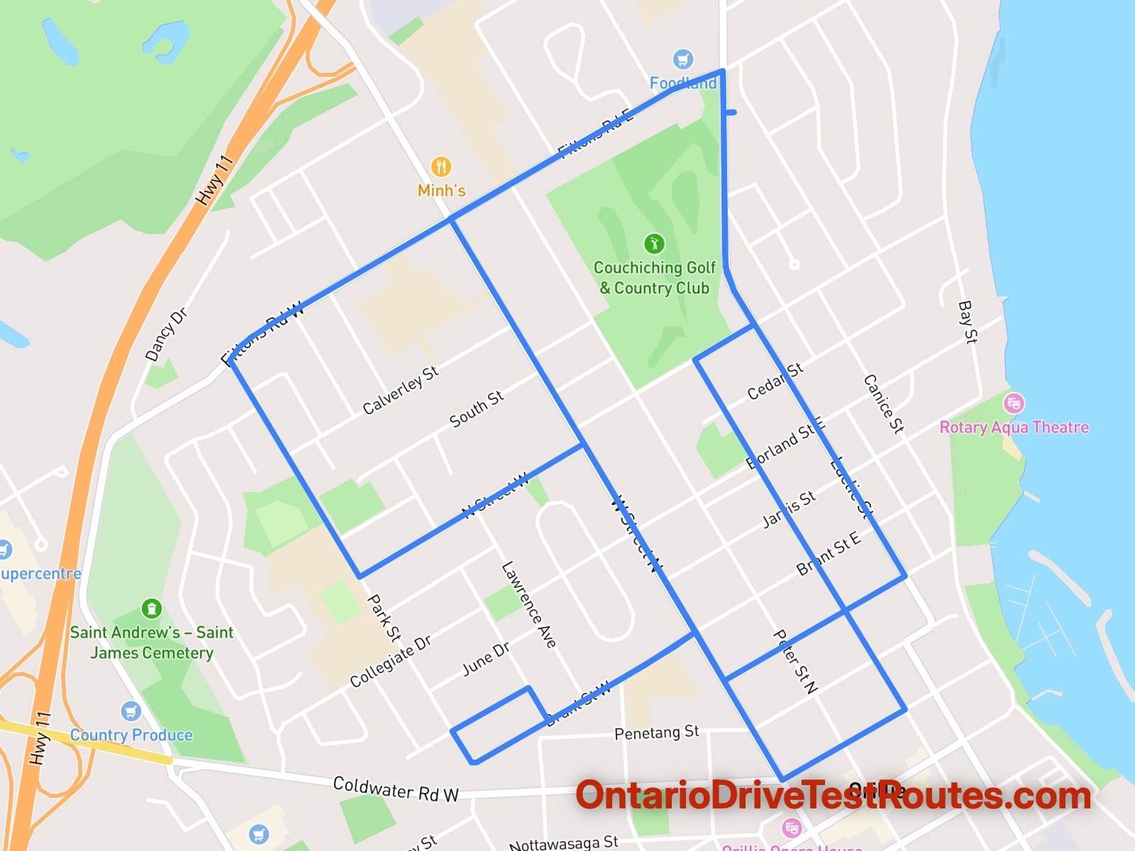 Orillia drive test route map