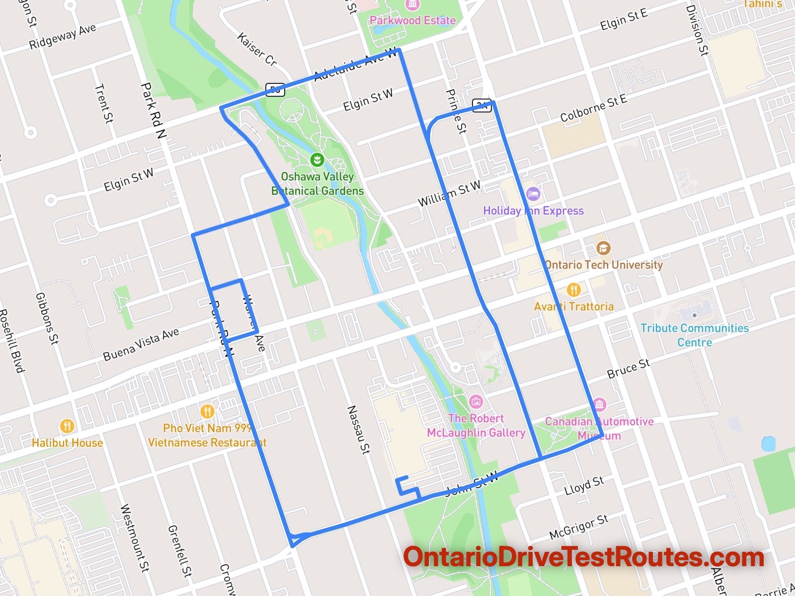 Oshawa drive test route map