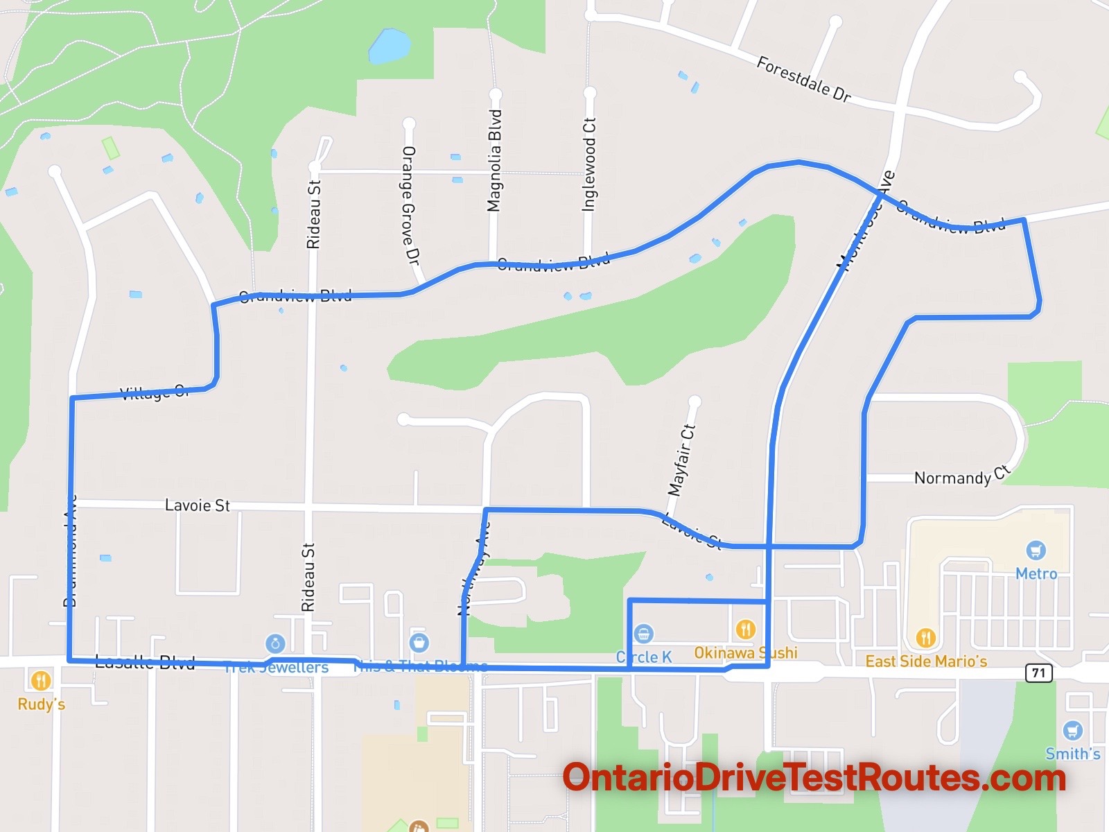 Sudbury drive test route map