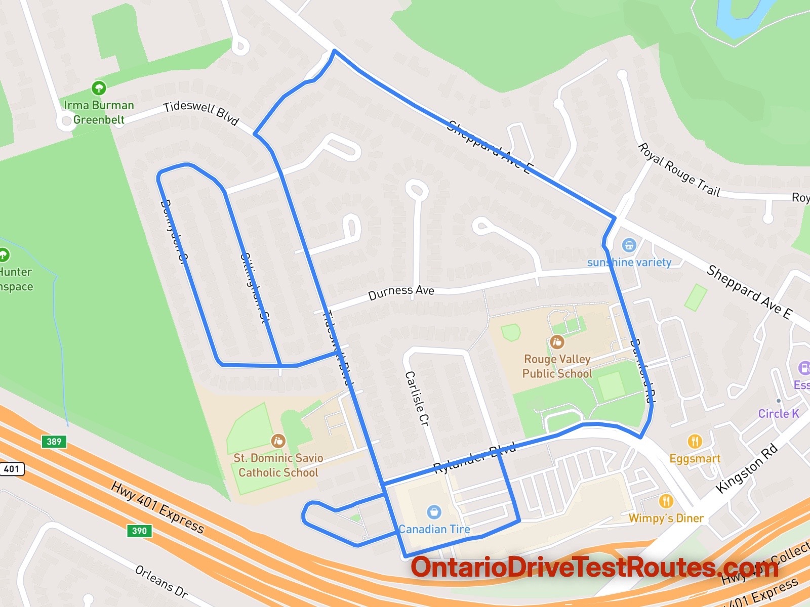 Toronto Port Union drive test route map
